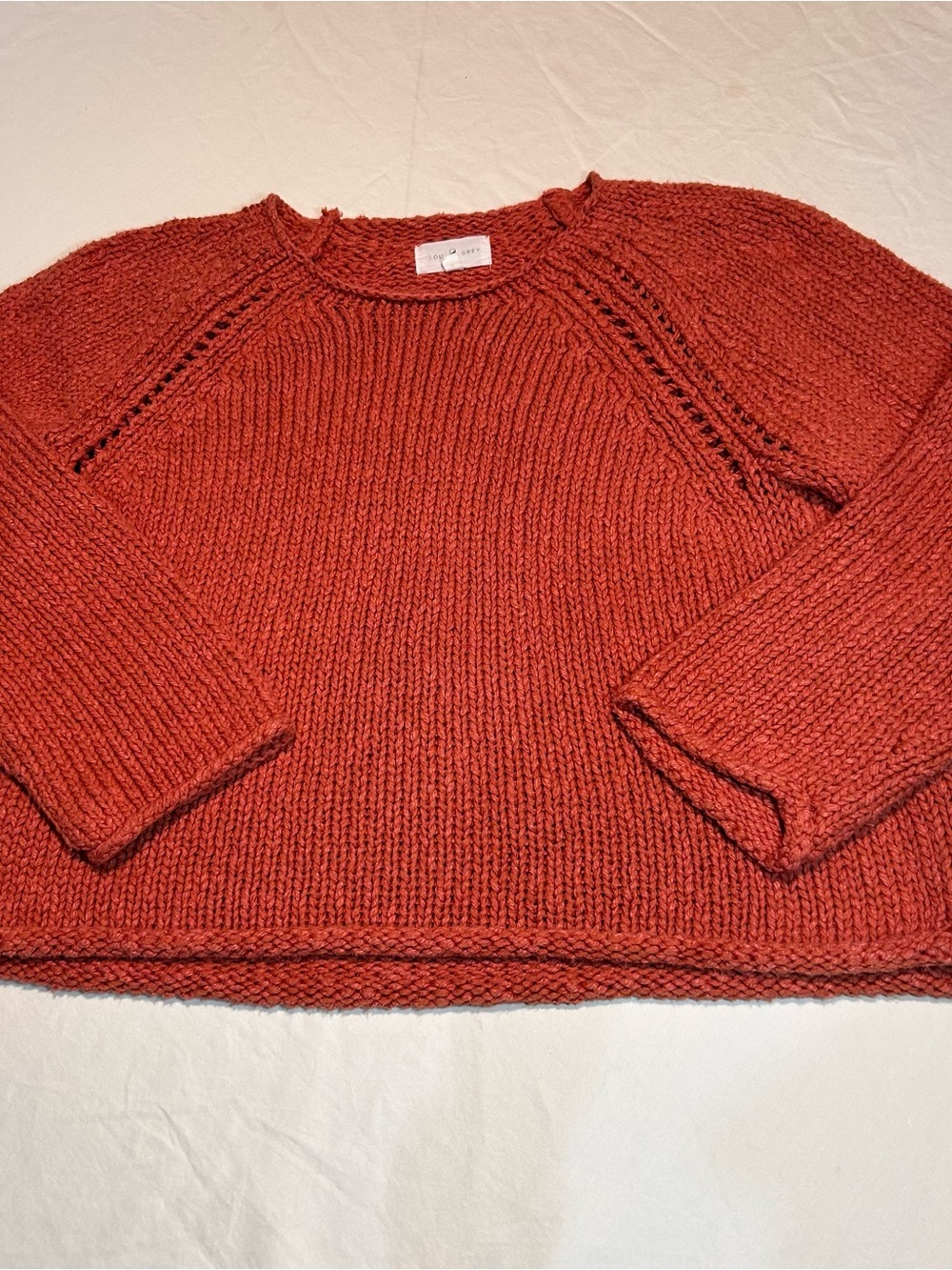Lou & Grey Chunky Knit Raglan Sleeve Pullover Sweater Burnt Orange size Small